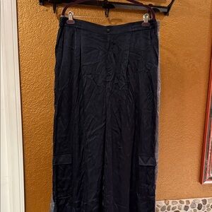 Calme by Johnny Was Black Silky/Satin Wide-Leg Cargo Pants NWT size XL